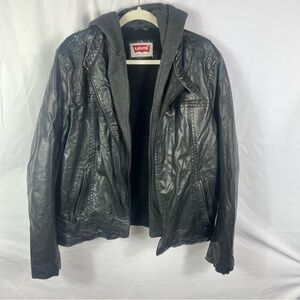 Levi's Black Faux Leather Jacket for Men Y2K